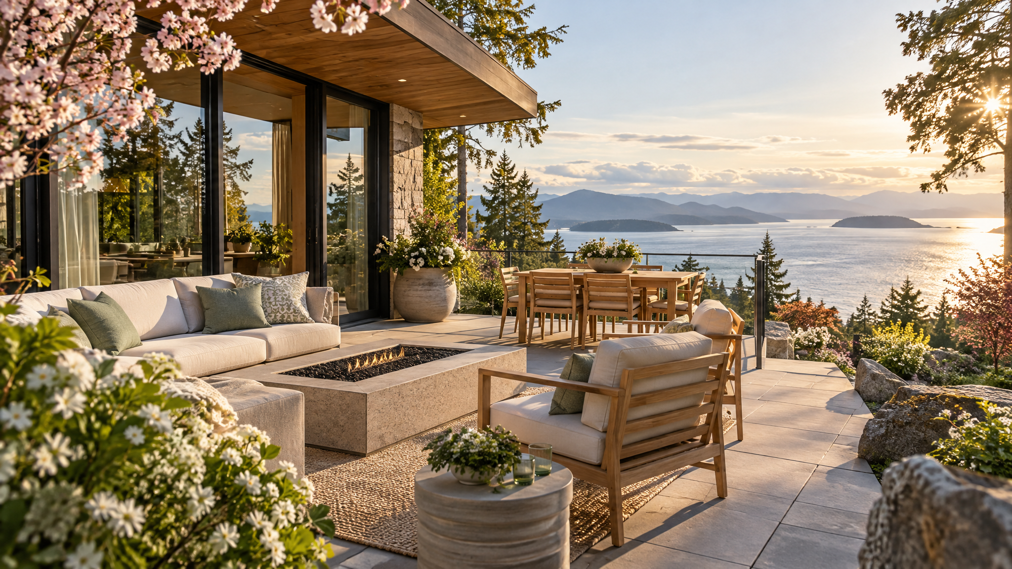 Patio with wrapping removed, furniture ready for spring — concept imagery