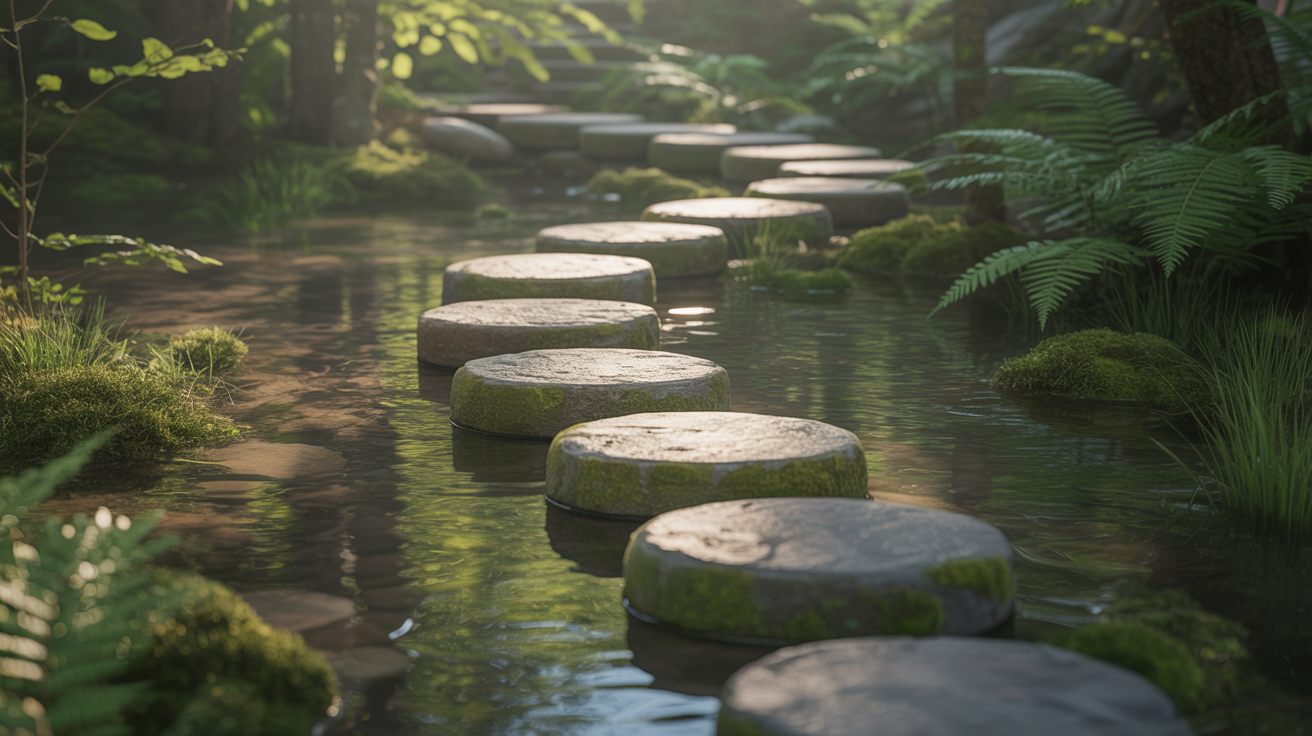 Stepping stones across peaceful stream