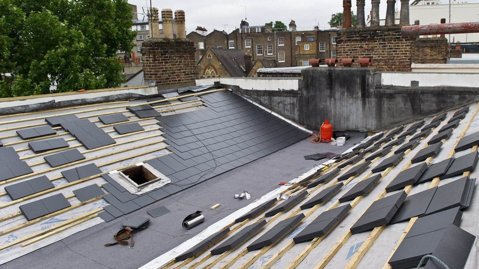 Roof repair work on a London house