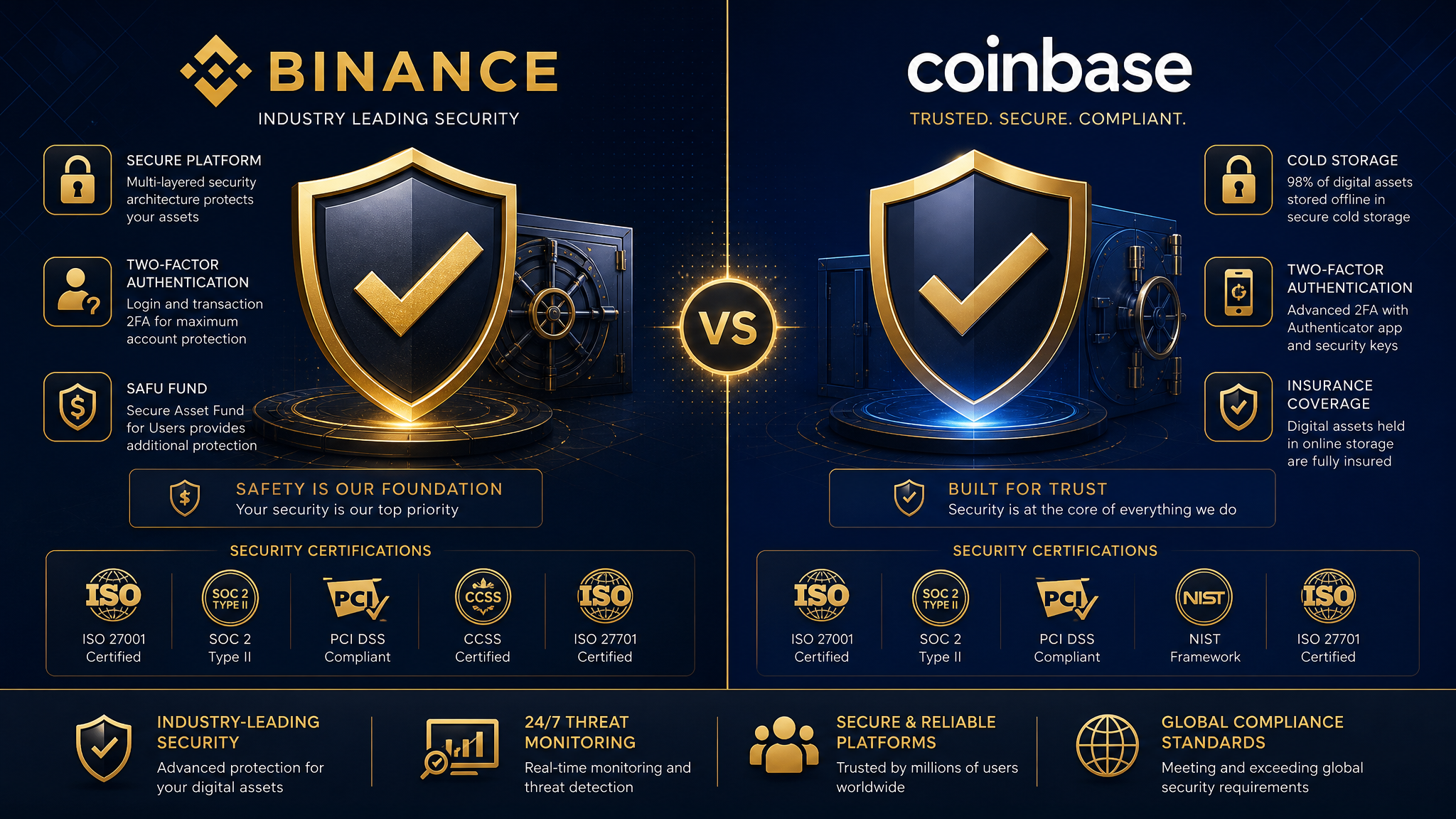 Coinbase vs Gemini security features comparison 2026