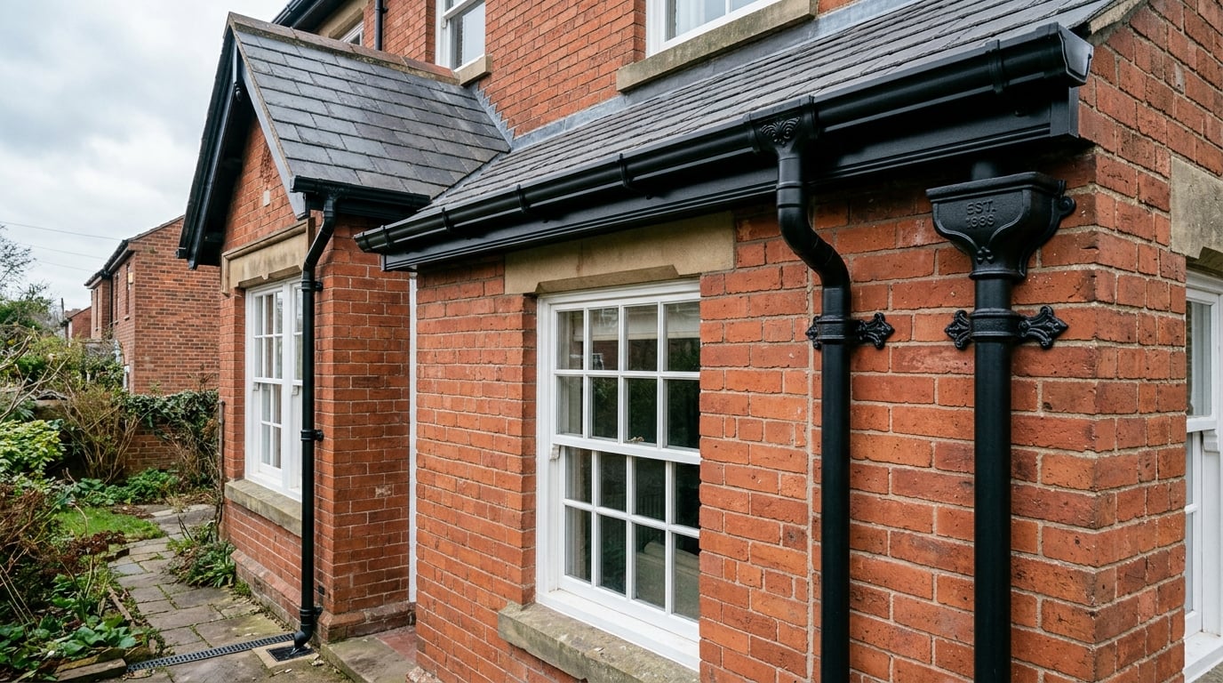 Cast iron effect guttering on period UK property
