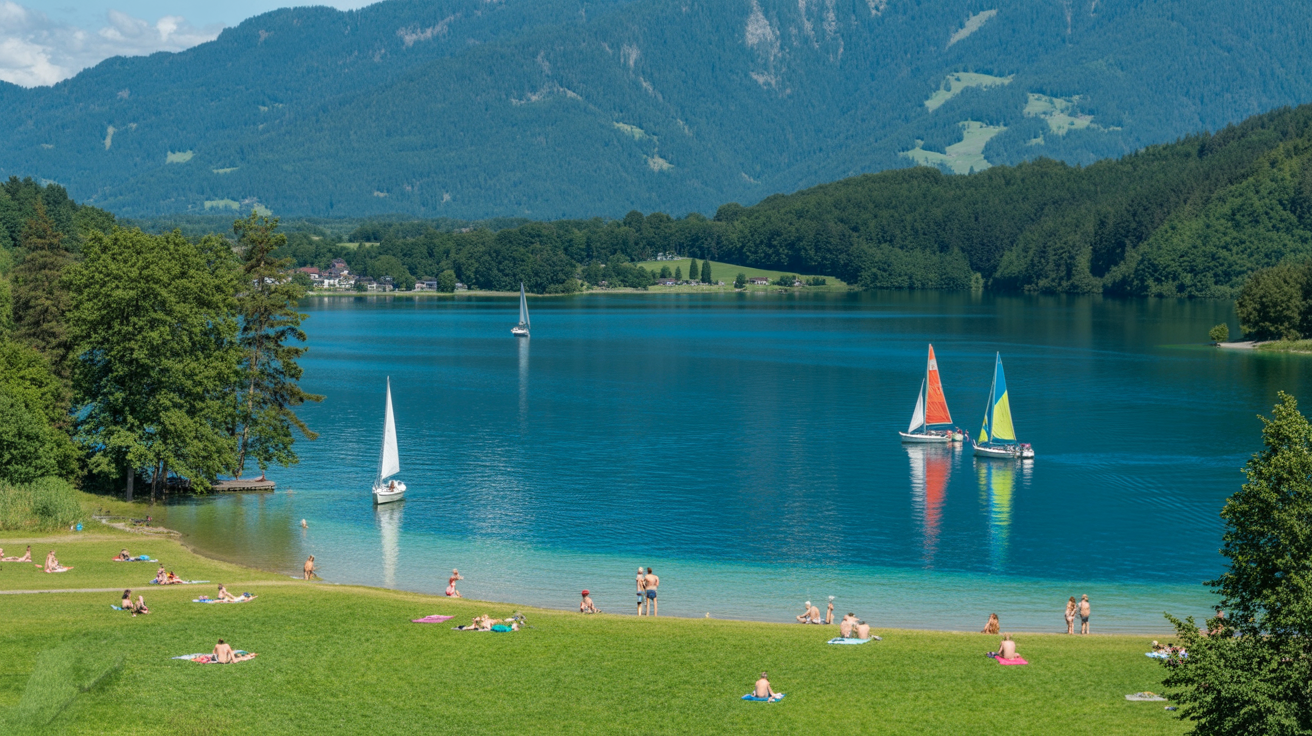 Großer Alpsee Immenstadt - Größter Natursee im Allgäu mit kristallklarem Wasser und Segelbooten im Oberallgäu