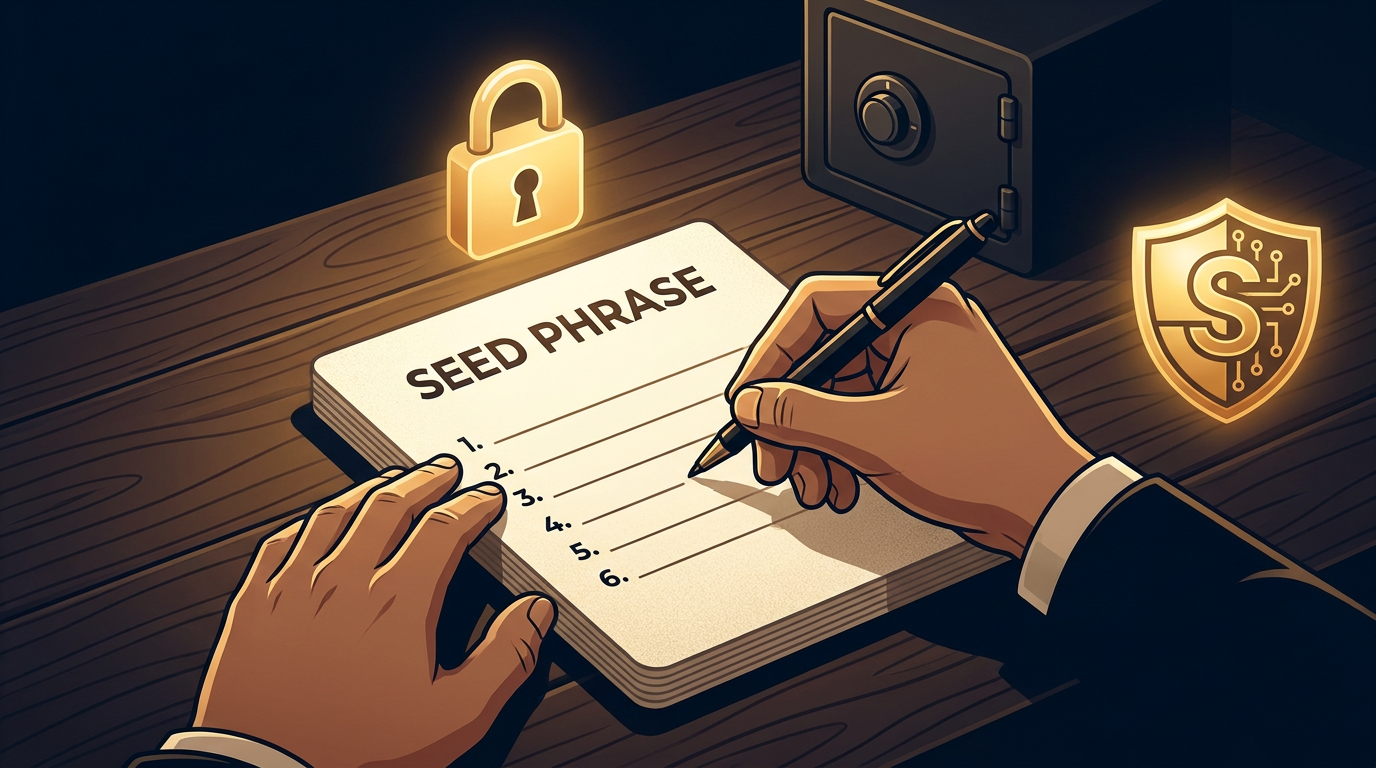 crypto hardware wallet setup seed phrase security showing offline backup methods and fireproof storage