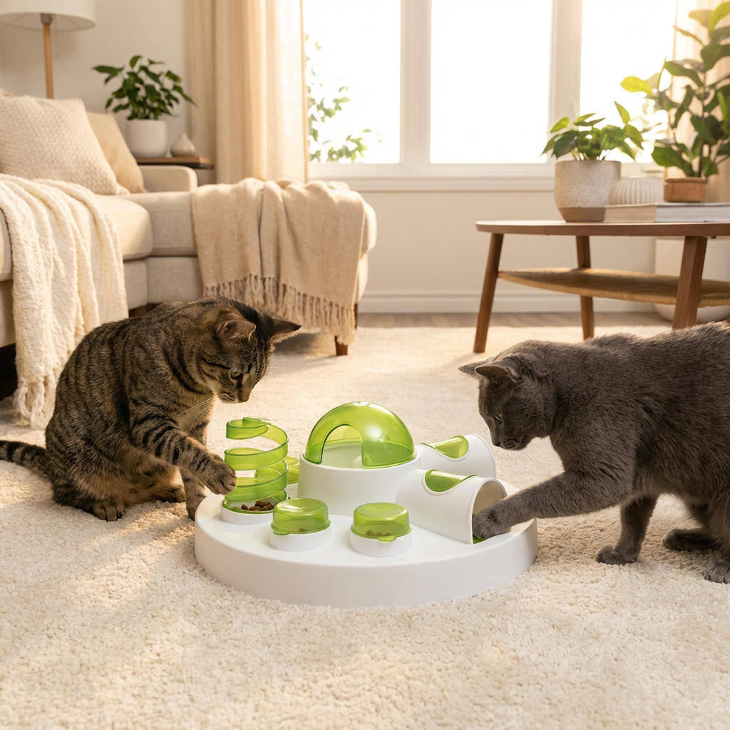 Dos gatos jugando con MiauPlay