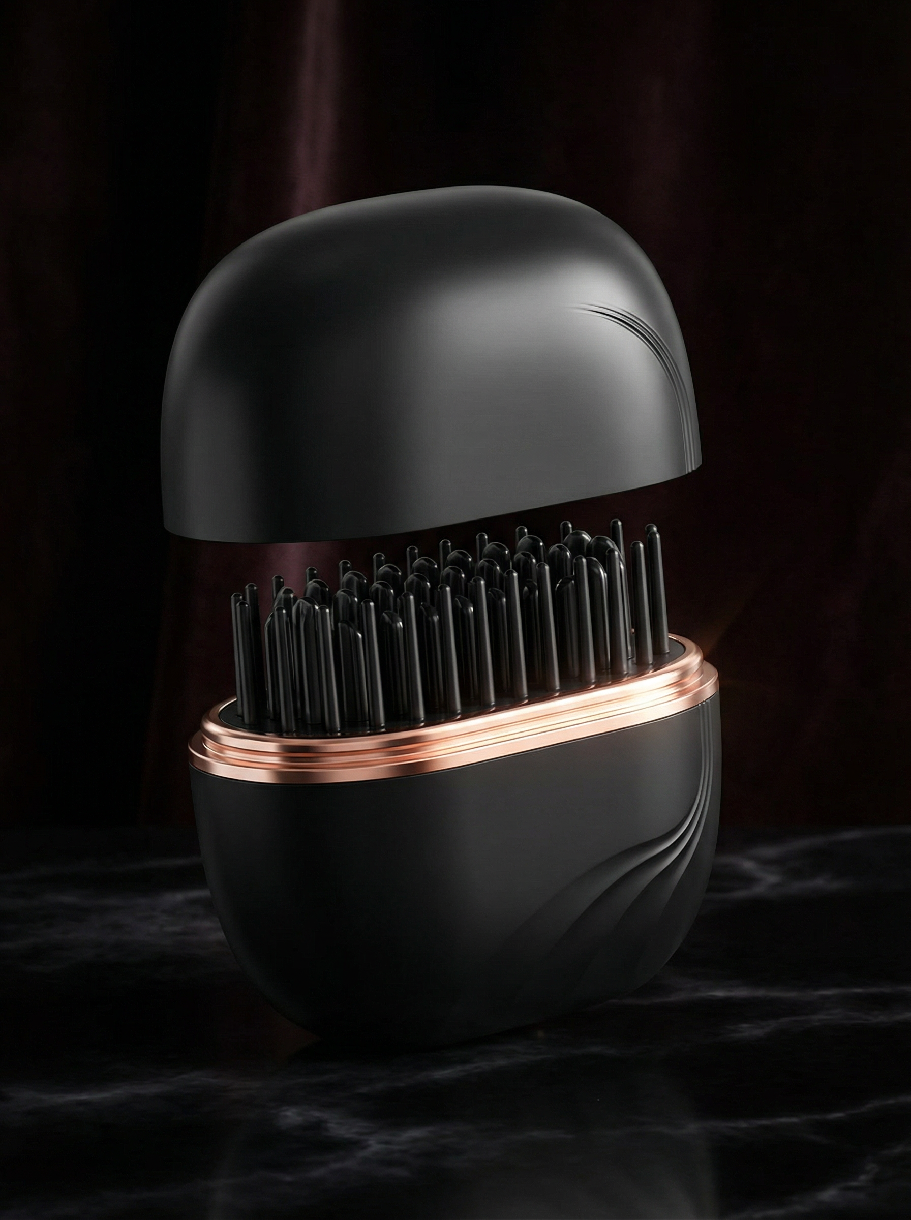 ÉLISSE portable straightener solo product shot, compact squircle design with rose gold band