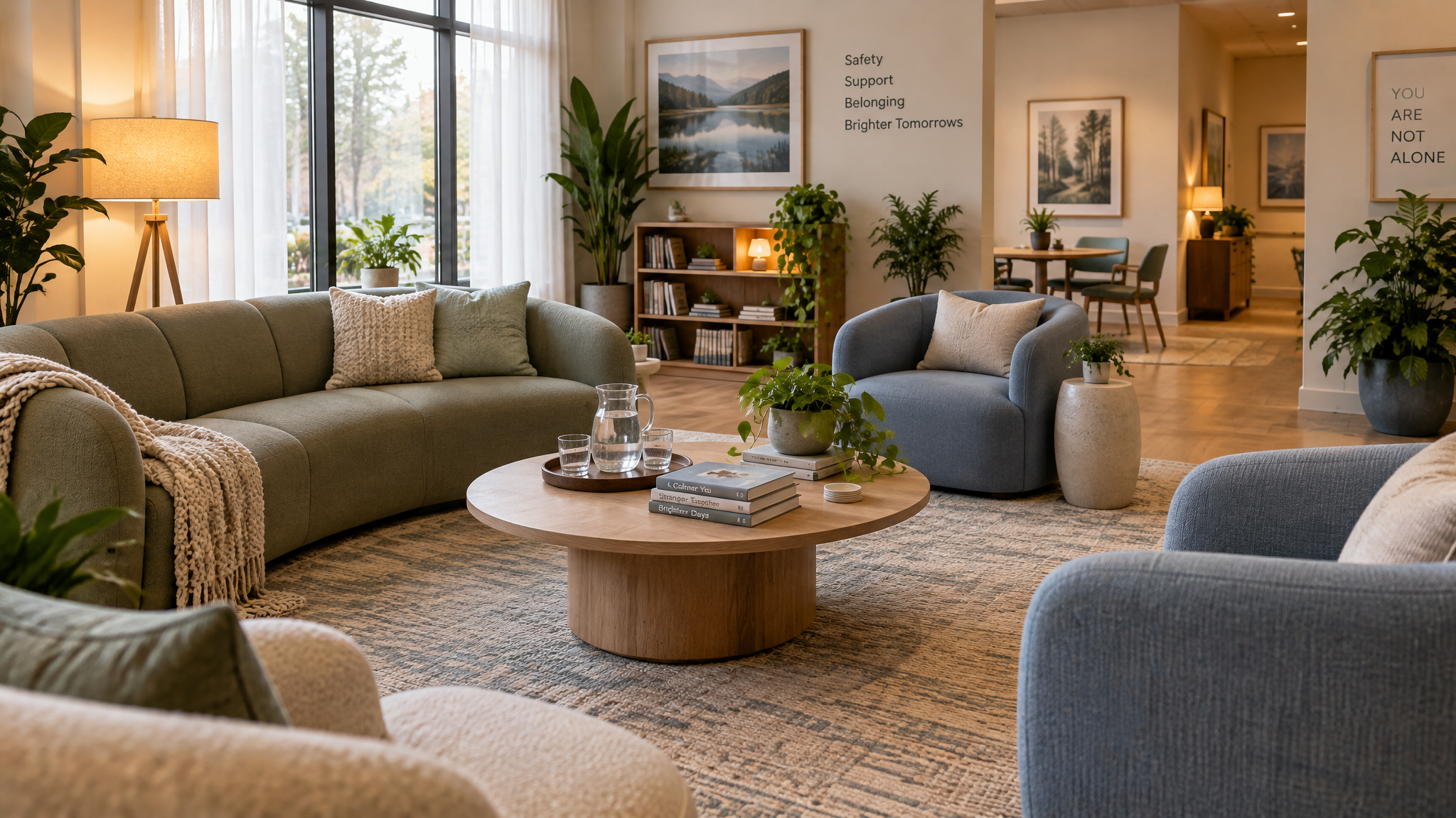 Calm, welcoming wellness lounge at the crisis stabilization center