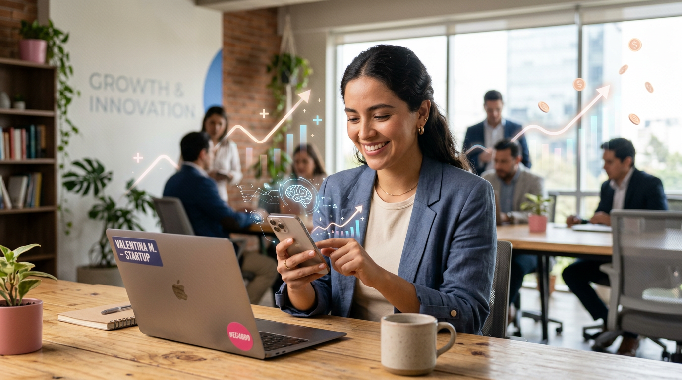 Persona usando el celular con herramientas de inteligencia artificial para generar ingresos