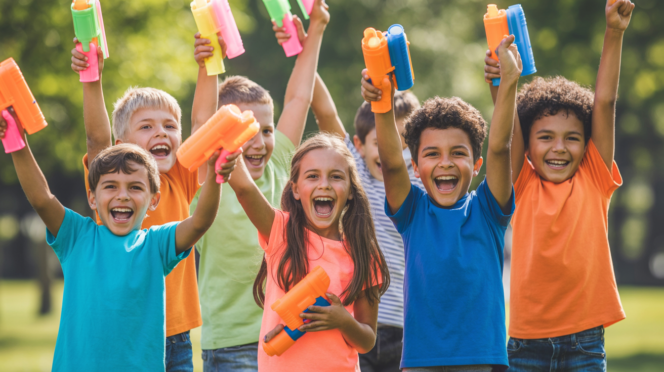 Children celebrating after Nerf party game