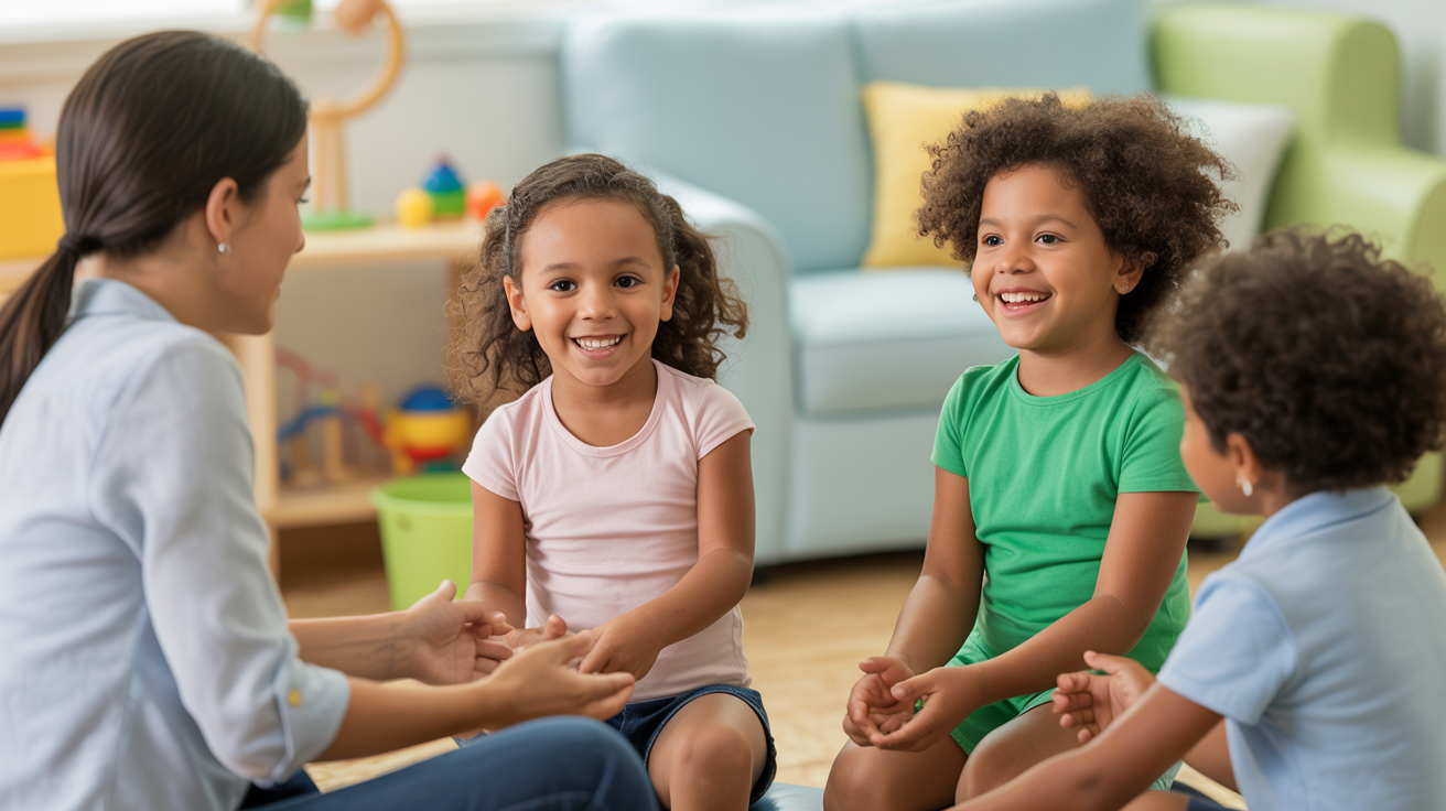 Crianças em ambiente terapêutico acolhedor