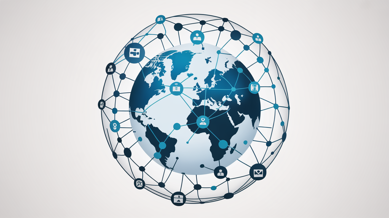 Global media and public relations network showing worldwide connections