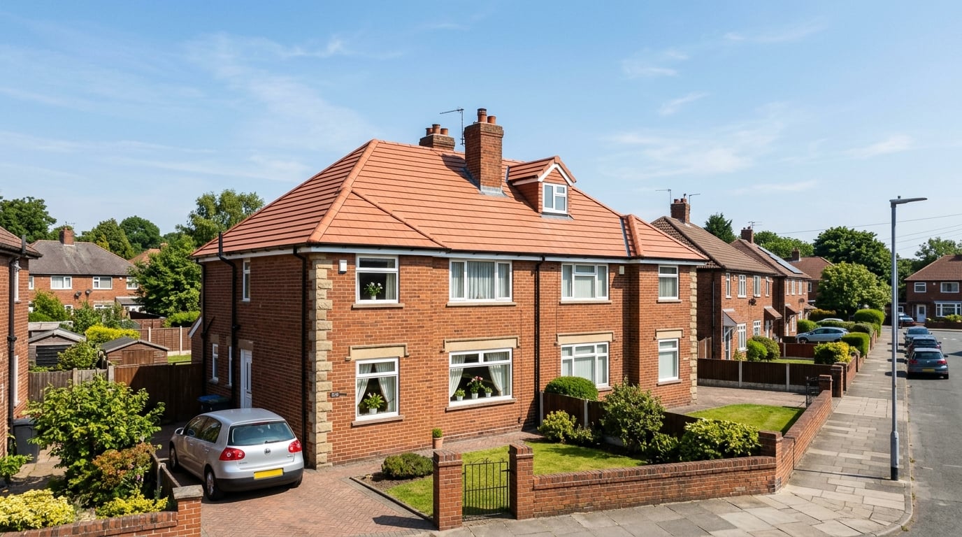 Completed re-roofing of a UK semi-detached house