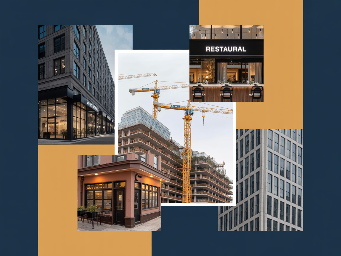 Commercial buildings, construction sites, and storefronts representing the industries we serve