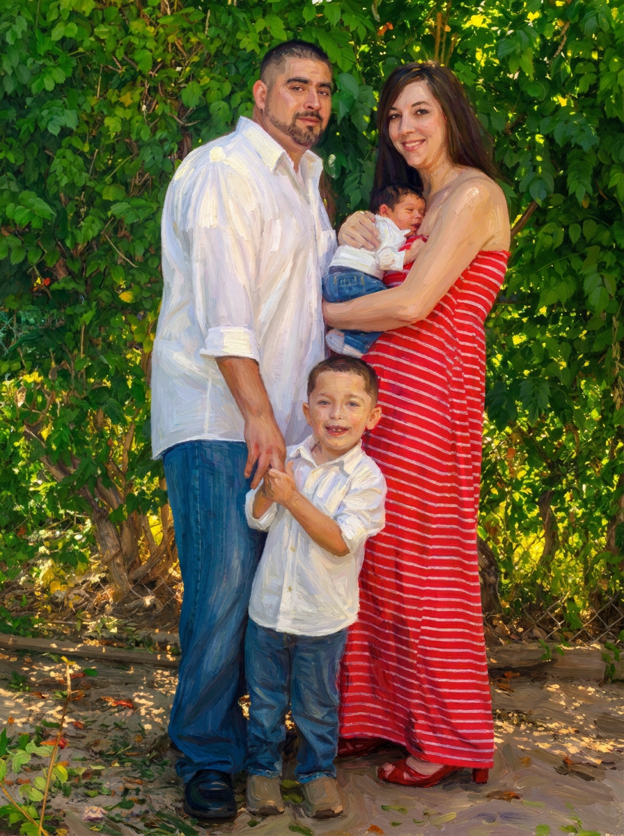 Finished Oil Painting portrait - Family portrait in impressionist golden light