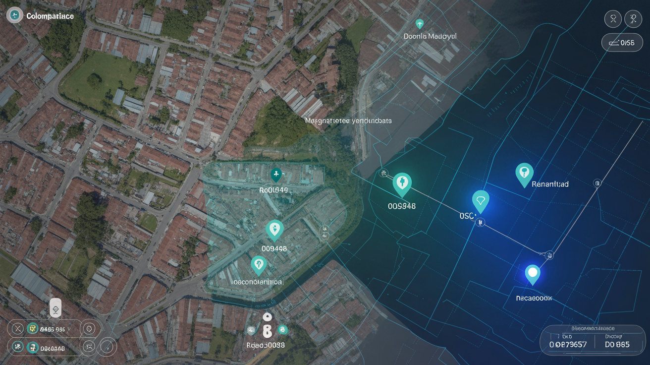 Aerial view with geolocation markers for census mapping