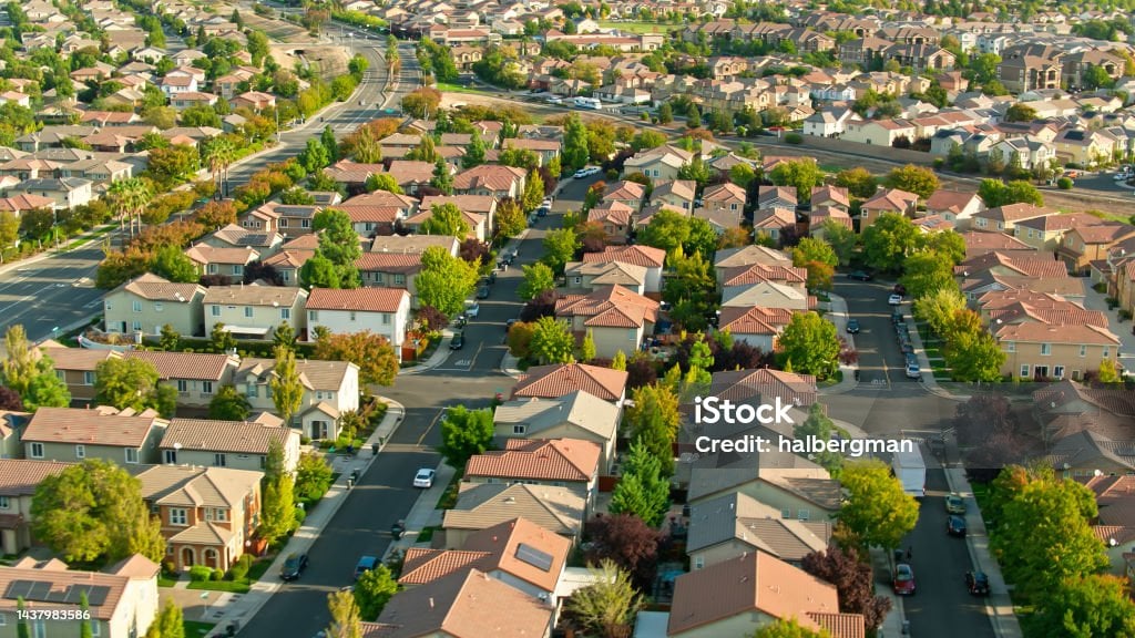 Aerial view of Sacramento residential neighborhood