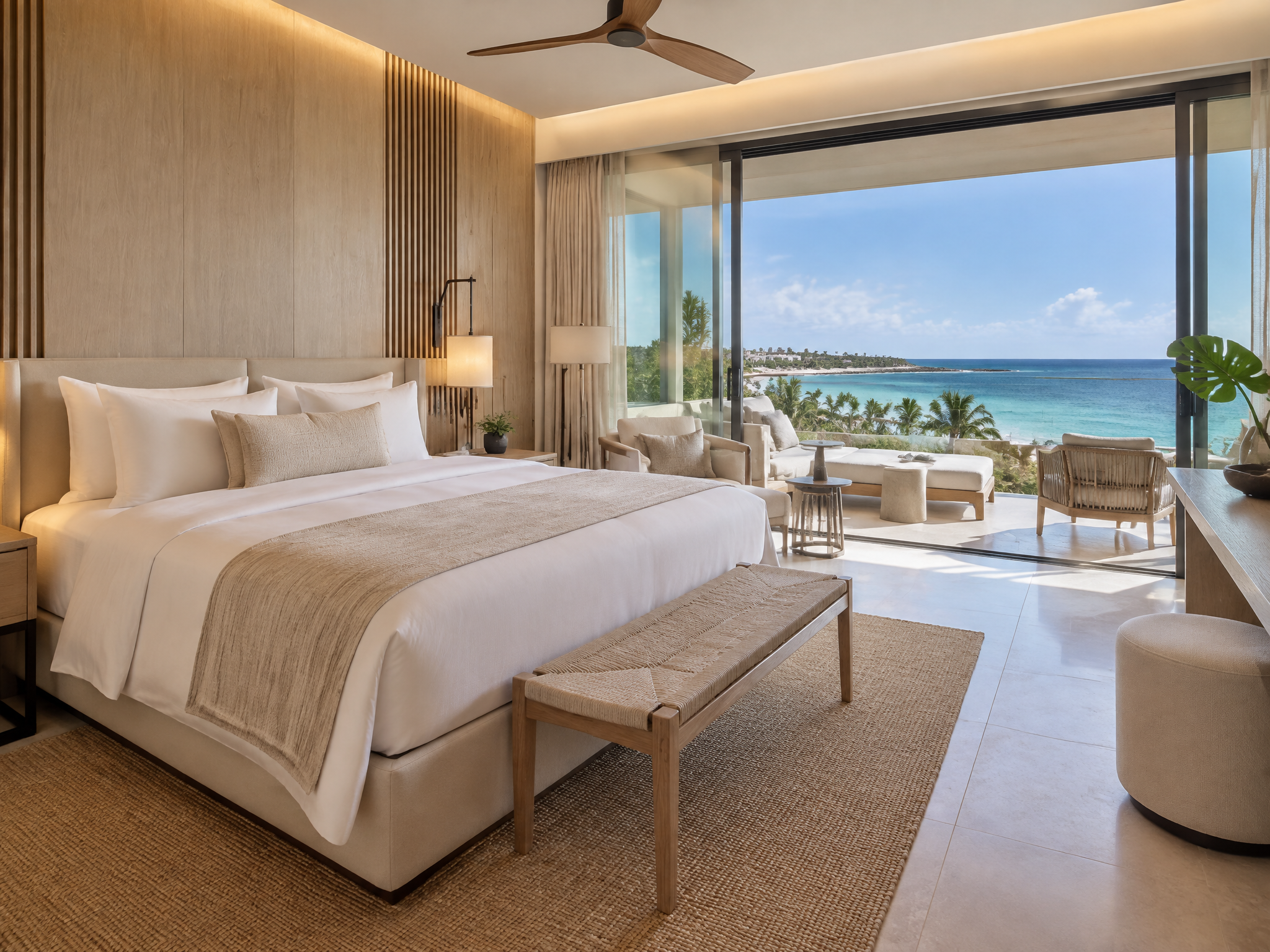 Fitted-out ocean-view hotel guest room in a Cap Cana resort