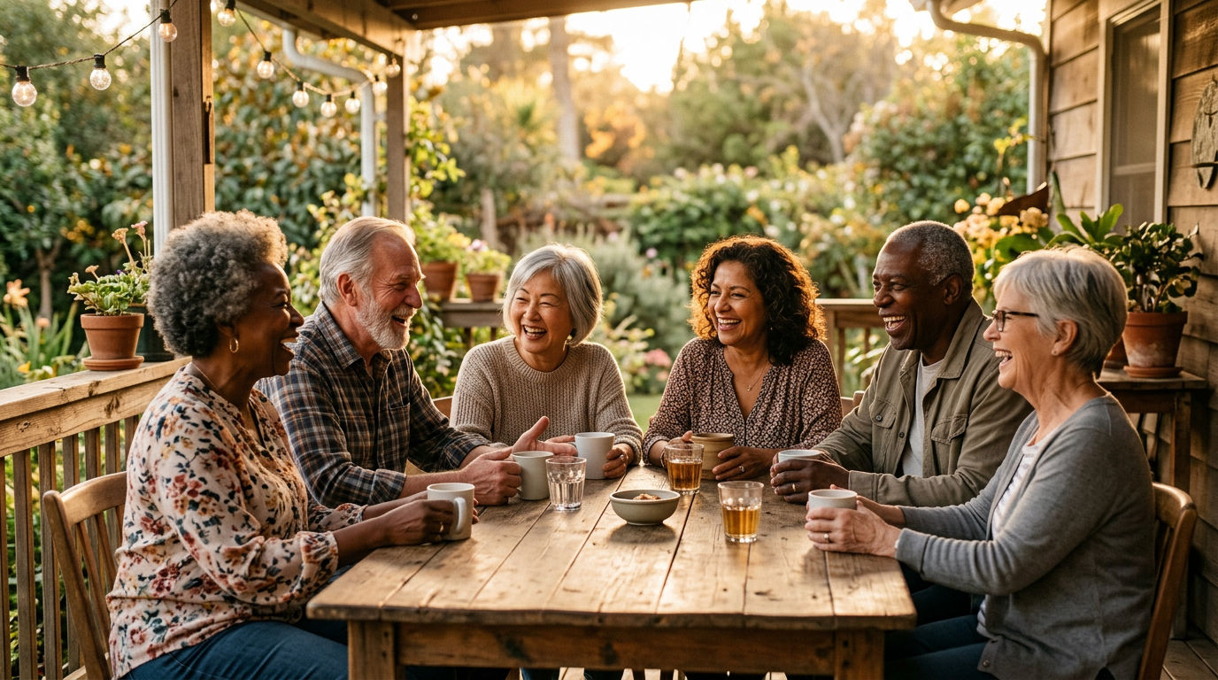 Older adults genuinely connecting and laughing together