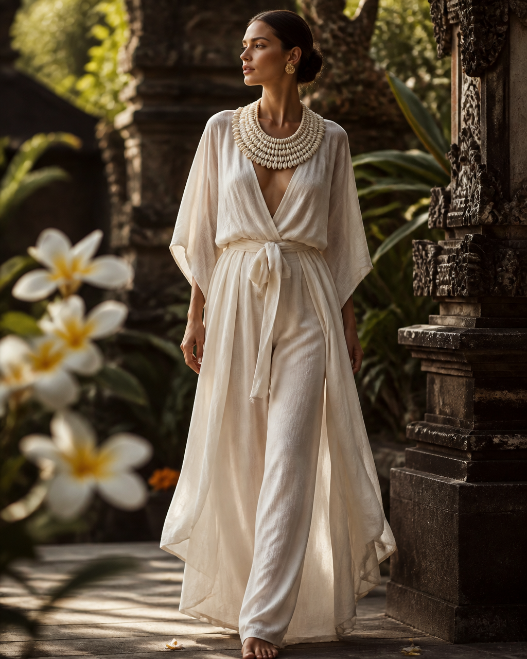Model wearing the Bali Shell Collar