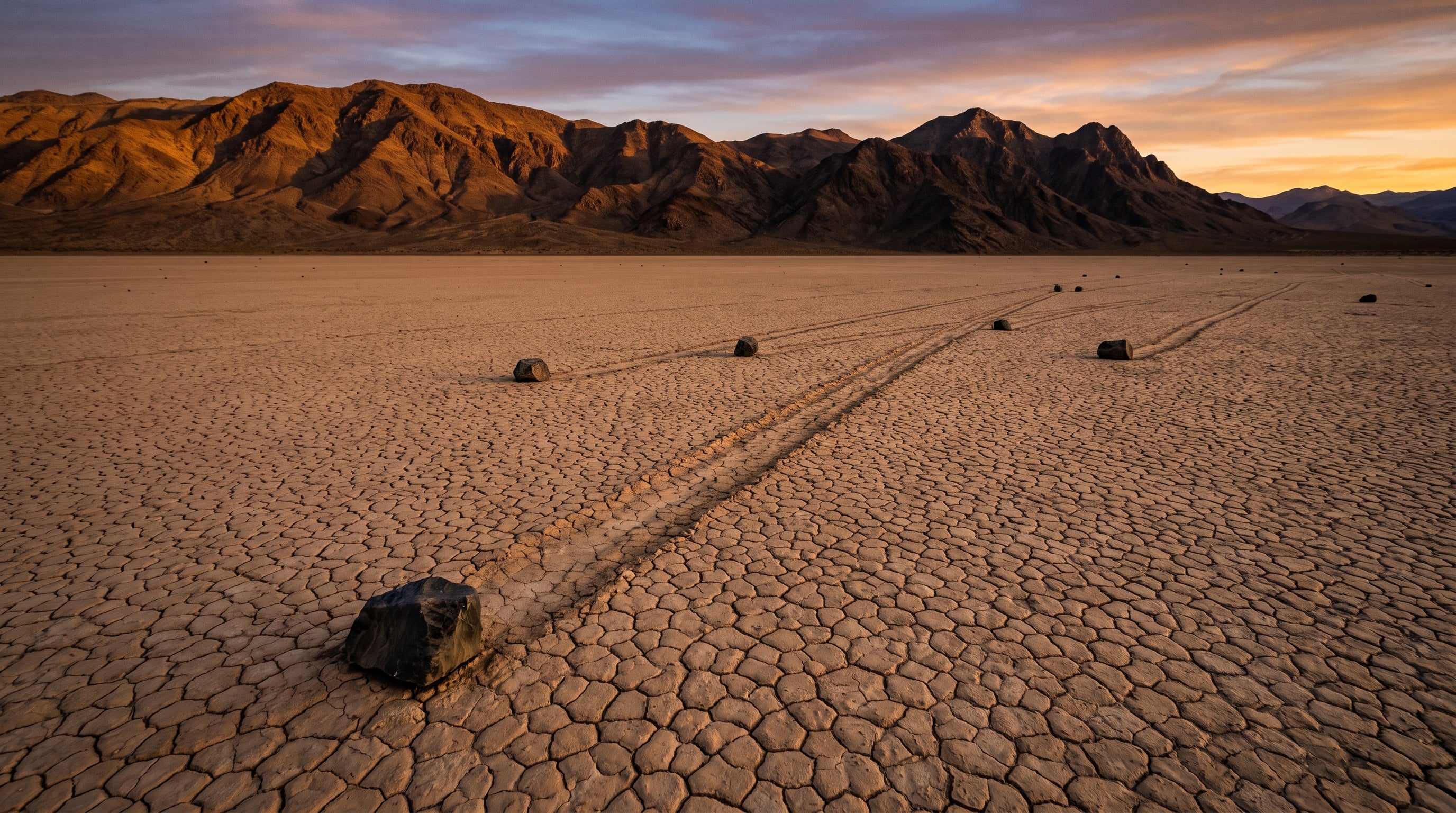 Ilustração gerada por IA representando Racetrack Playa, baseada em informações científicas verificadas.