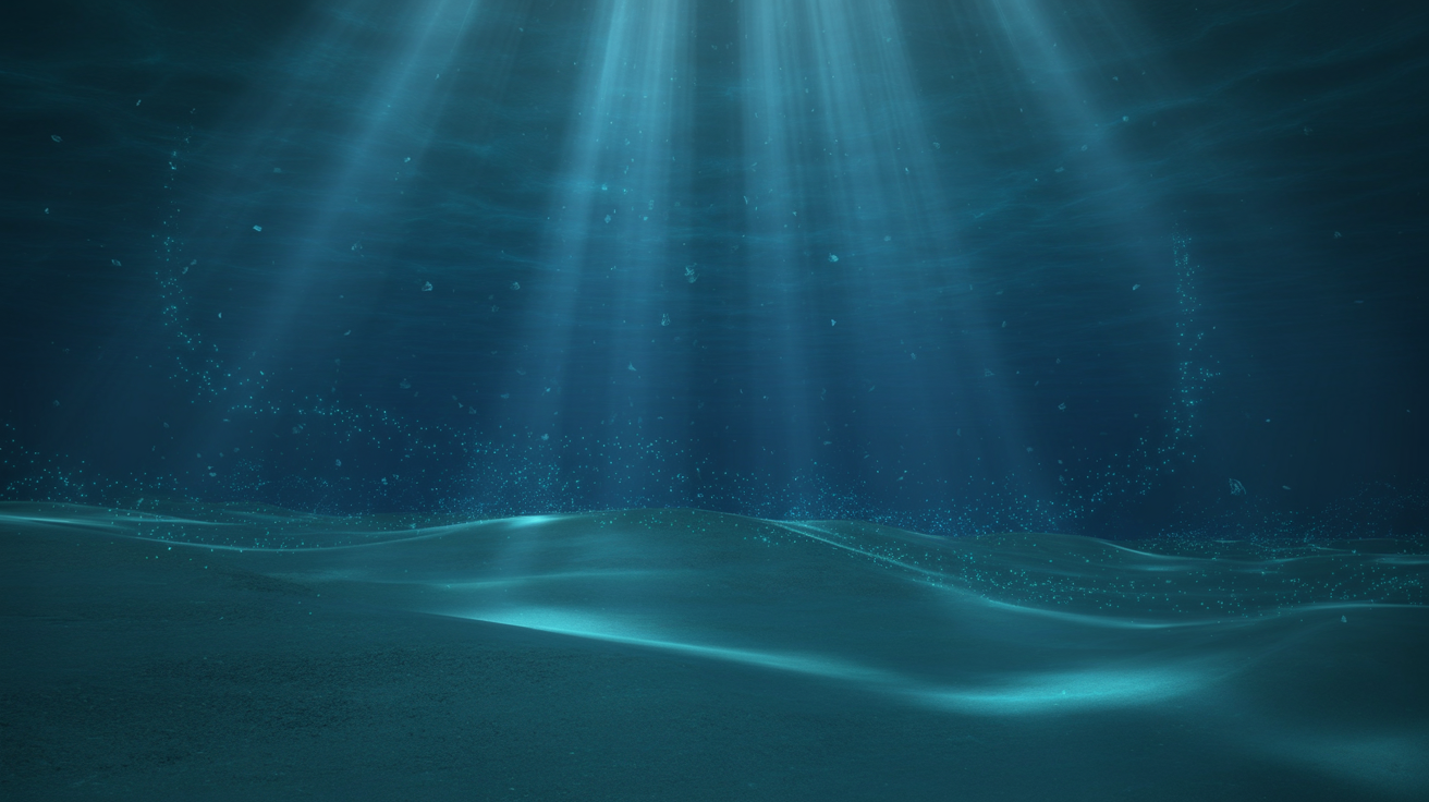 Fonds marins avec rayons lumineux pénétrant les profondeurs océaniques