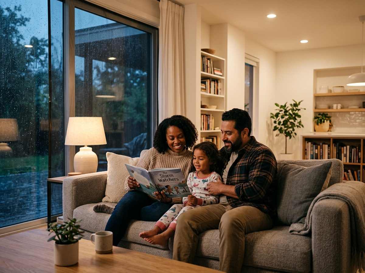 Family safe inside their home during a storm