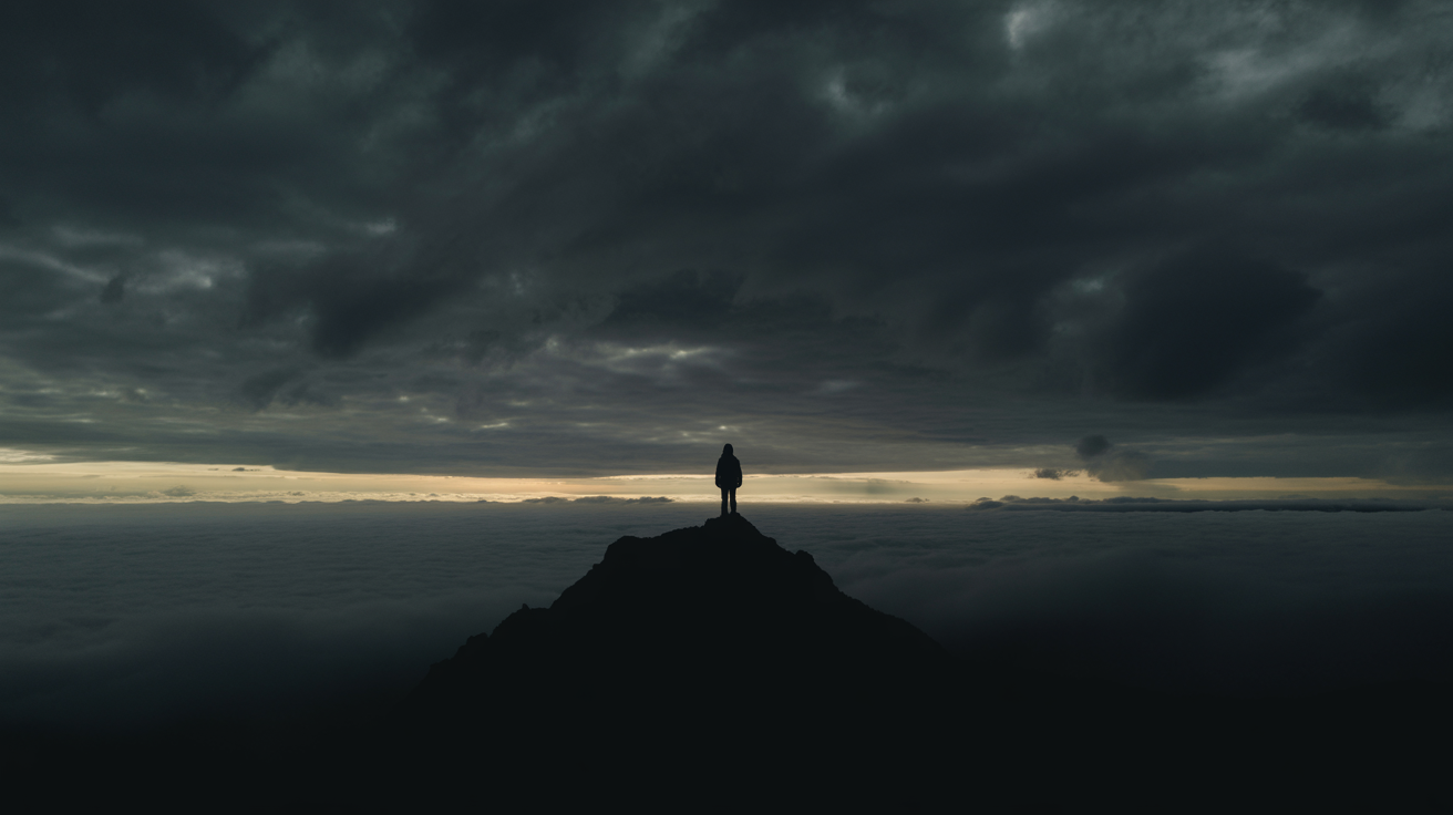 Silhouette auf Berggipfel bei Sonnenaufgang