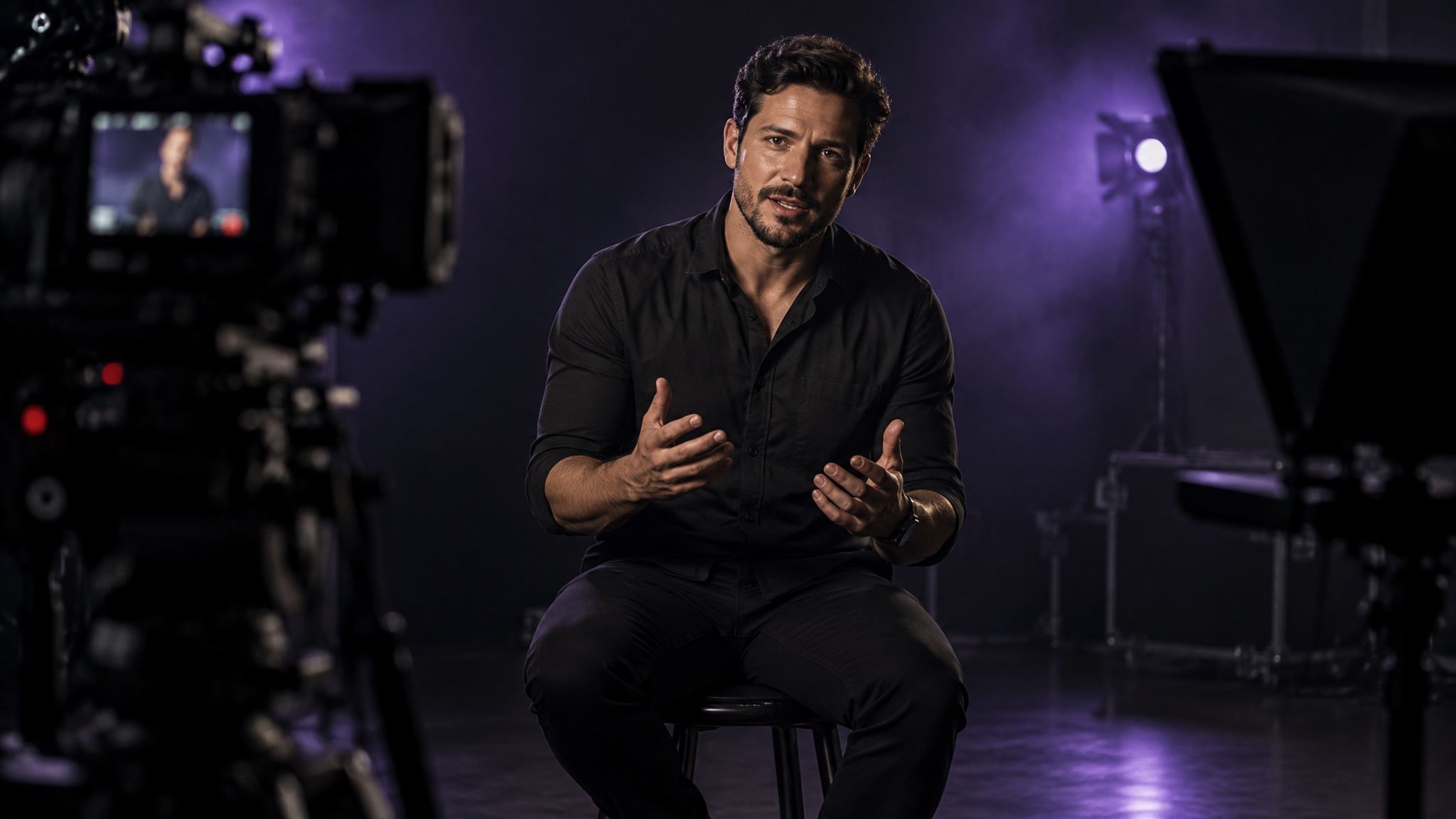 Motivational speaker recording inspirational content in a professional studio