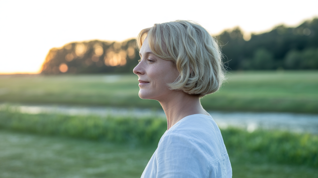 Persona tranquila en ambiente natural sereno