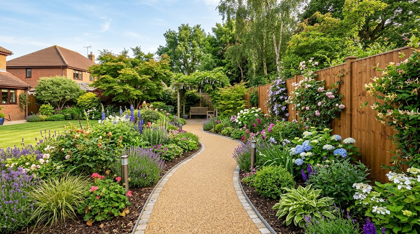 Garden landscaping with fencing and planting