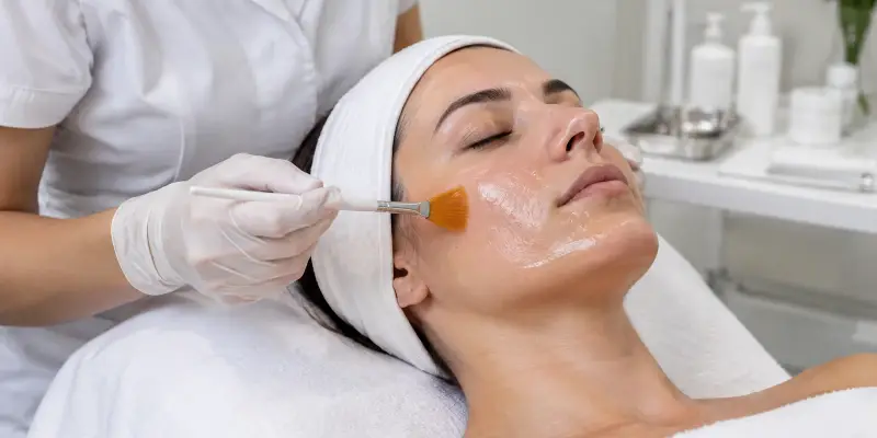 Aplicação de peeling químico no rosto de cliente em Sorocaba