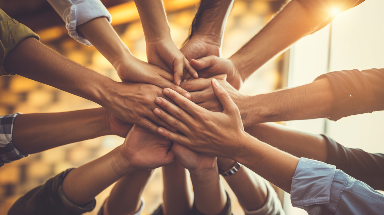 Hands united in support representing community donation