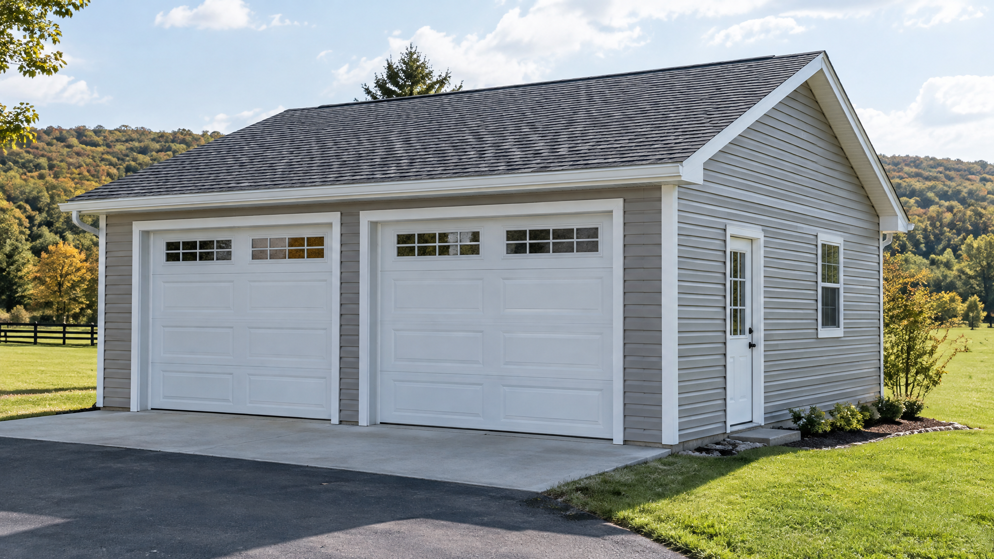 Two-car double-wide garage built by Waterloo Structure for southeastern Pennsylvania