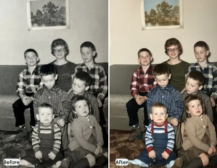 Foto restaurada antes e depois