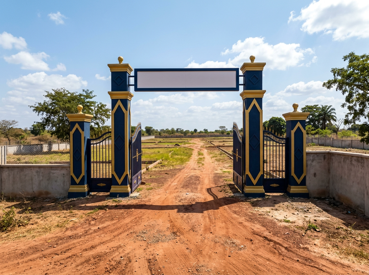 Delight City Estate entrance gate on the access road