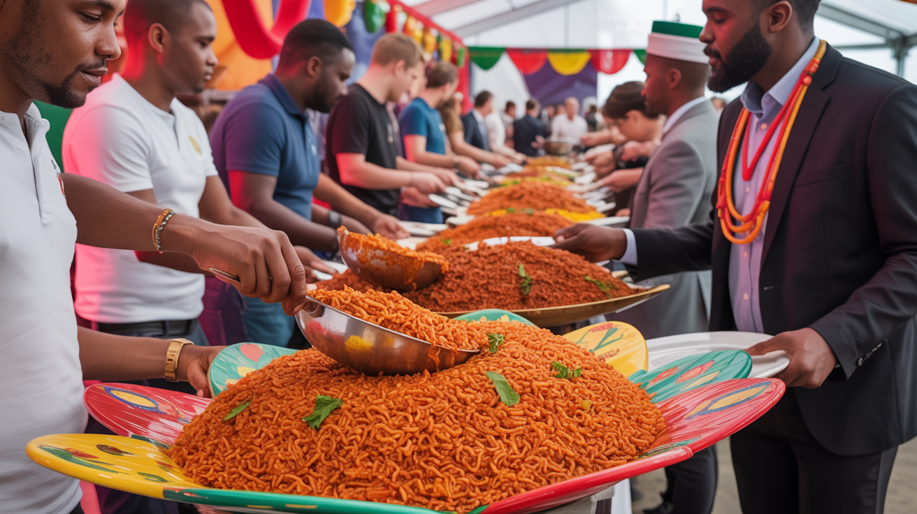 West African jollof rice being served at cultural food event