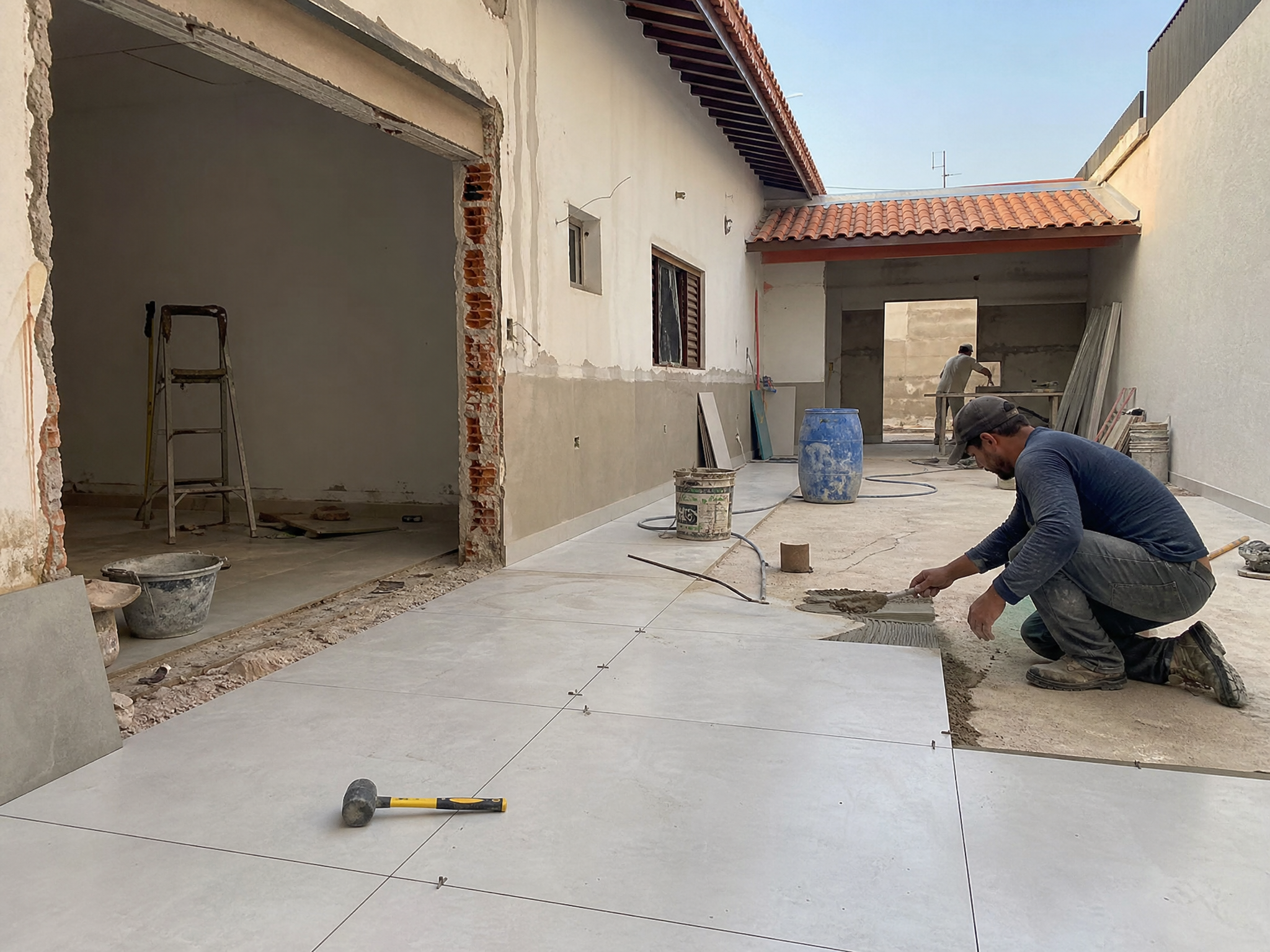 Trabalhadores executando reforma em casa