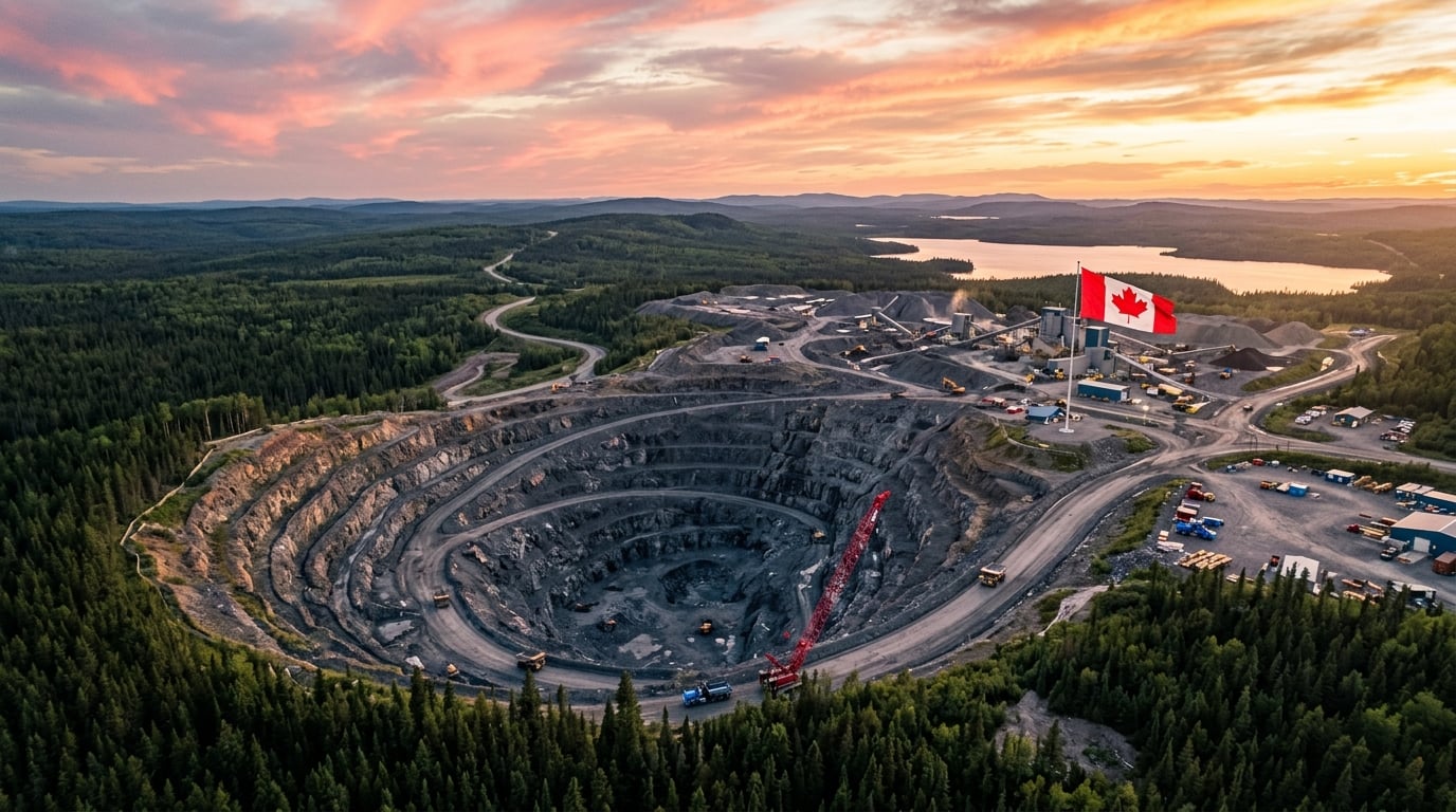 Paysage minier boréal canadien avec mine à ciel ouvert