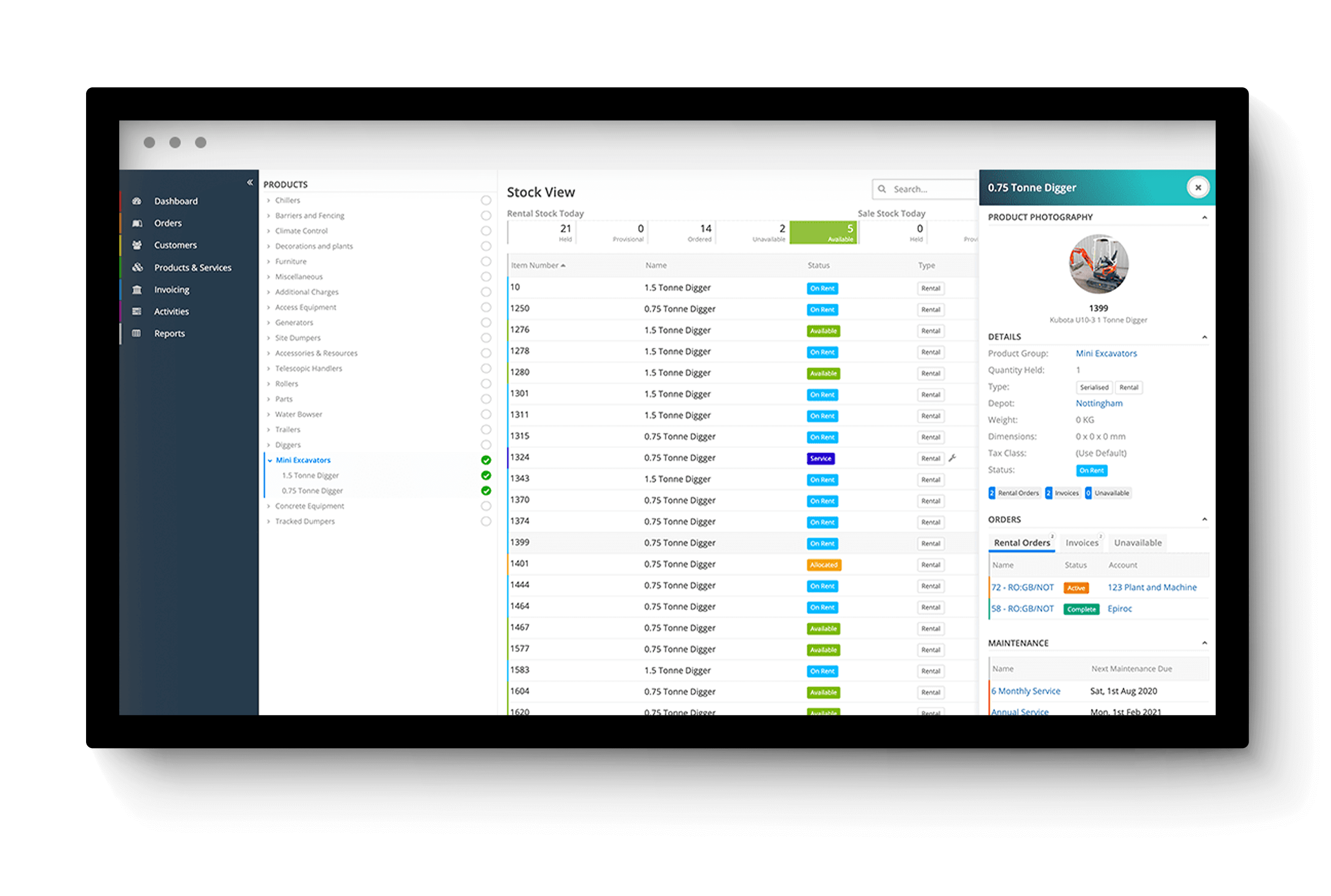 Plant Hire Manager interface preview