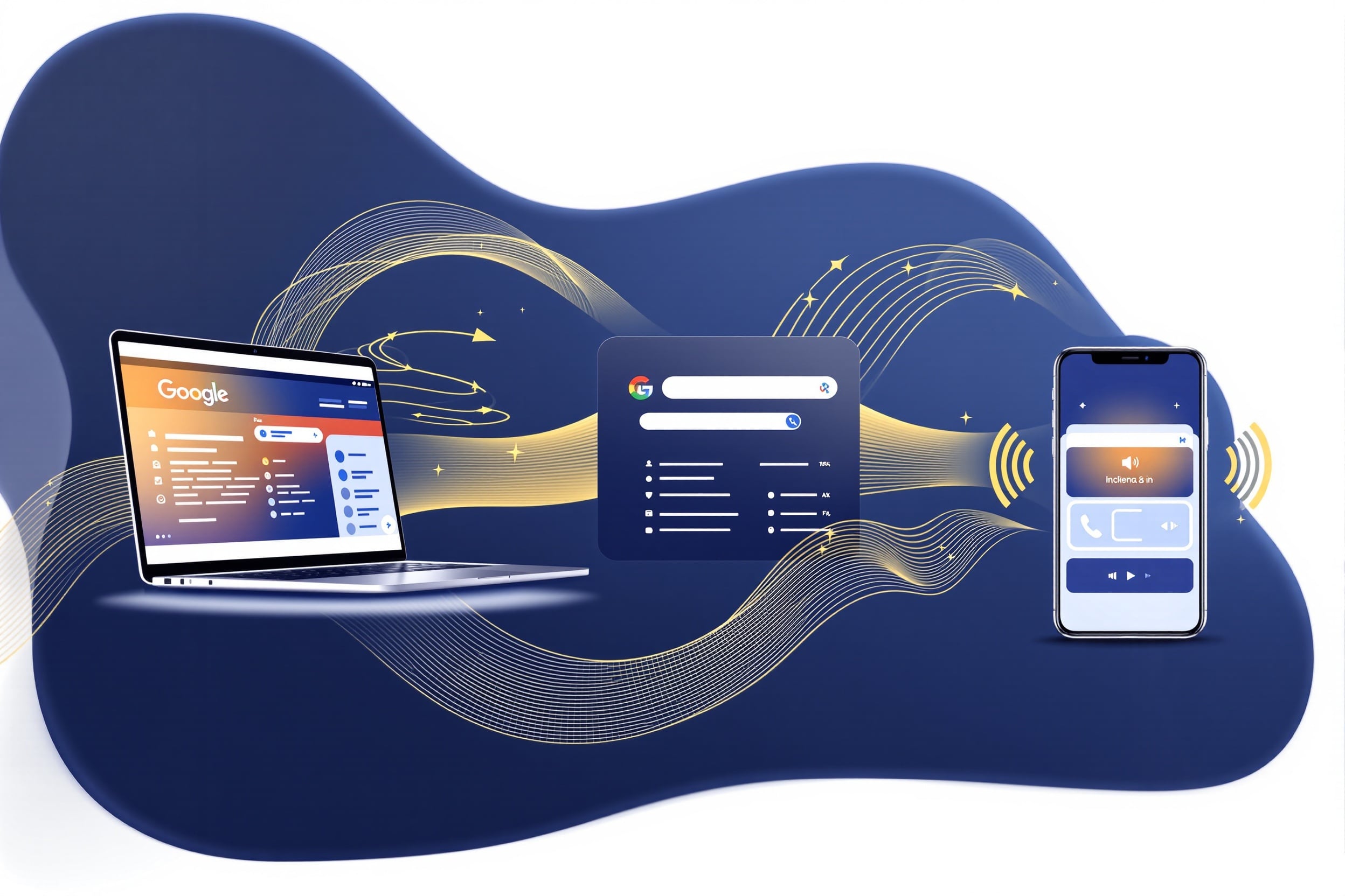 Digital marketing illustration showing business growth and online presence