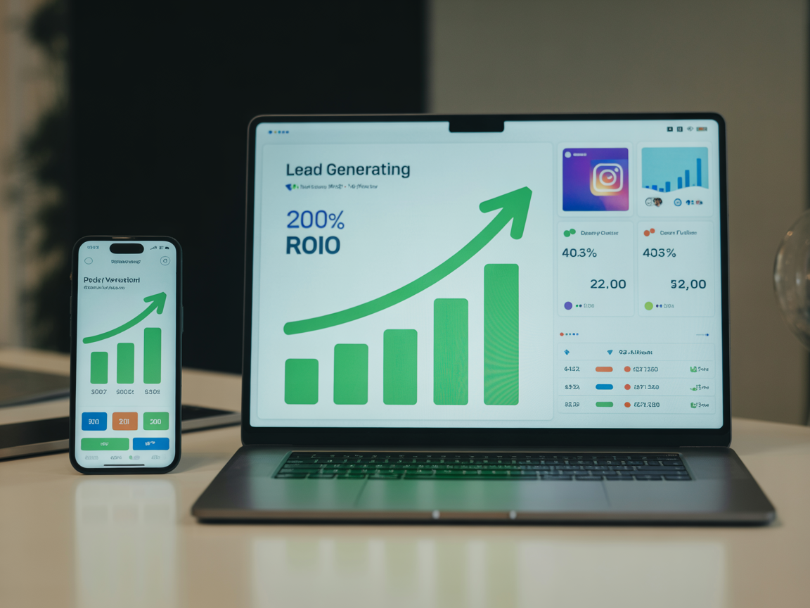 Dashboard de marketing digital mostrando resultados positivos y crecimiento de leads