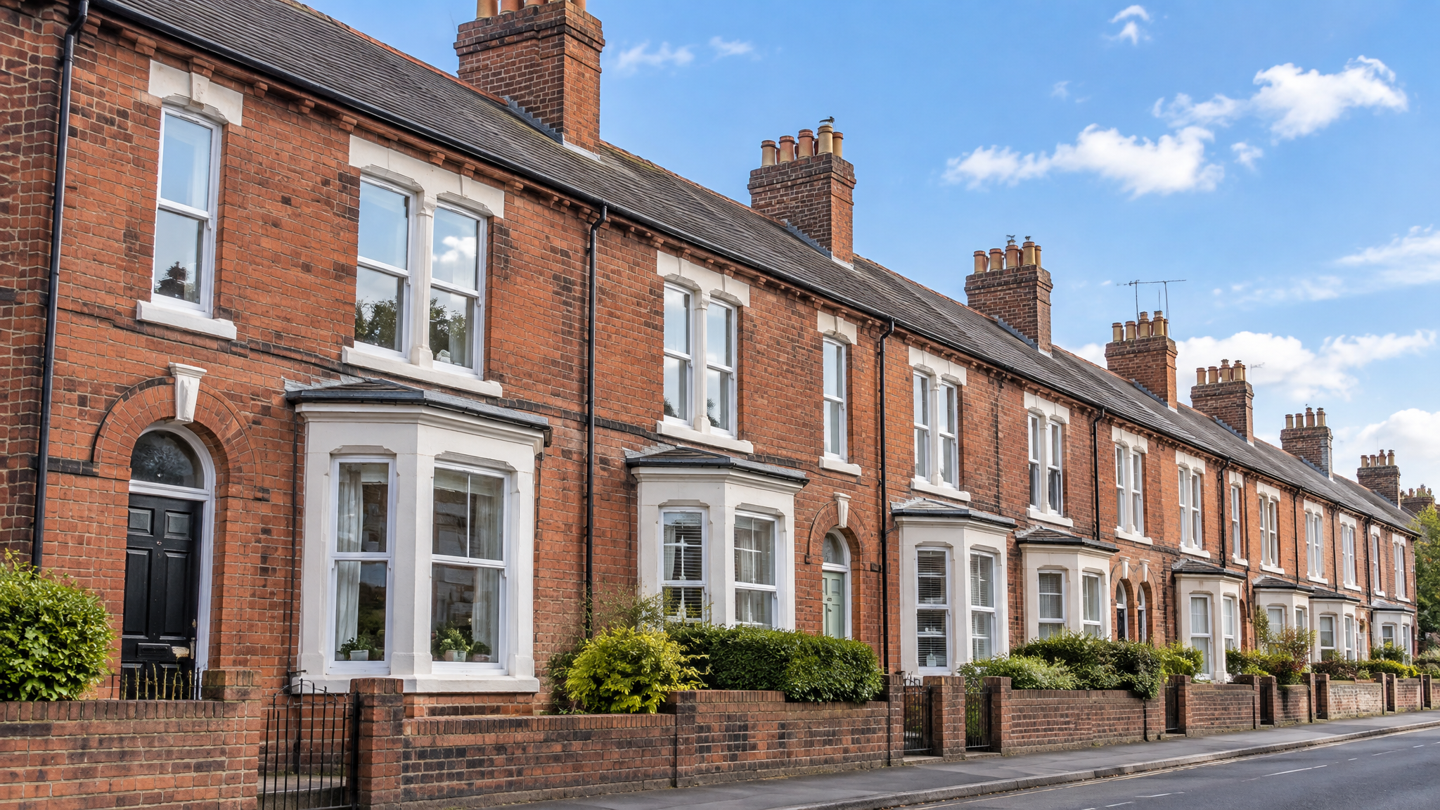 Victorian terraced houses with tiled roofs in Stoke-on-Trent