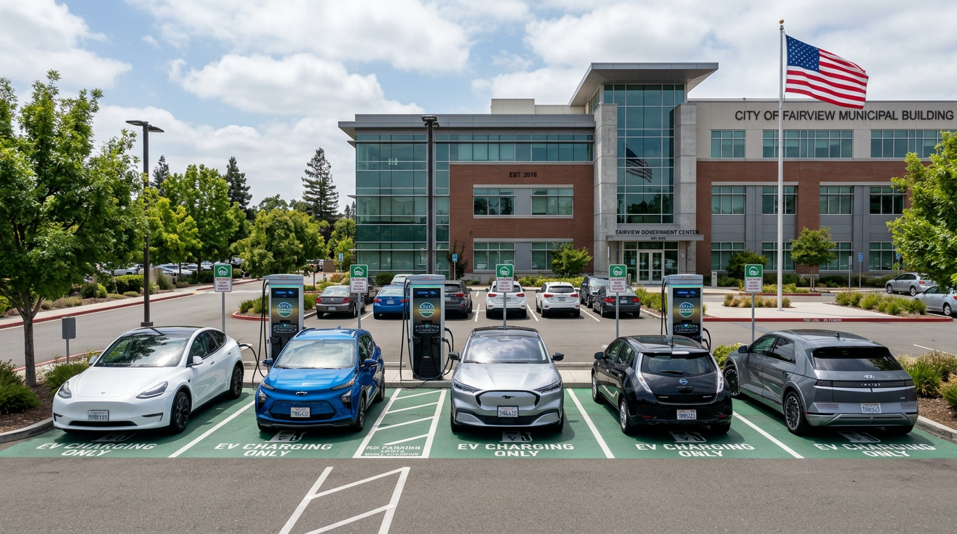 EV chargers at a government building parking facility