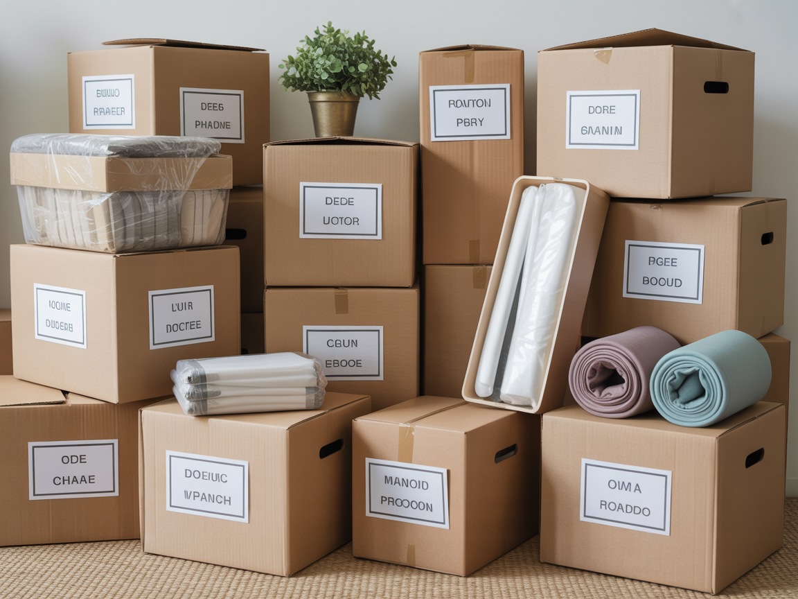 Neatly organized and labeled boxes showing order and care in preparation