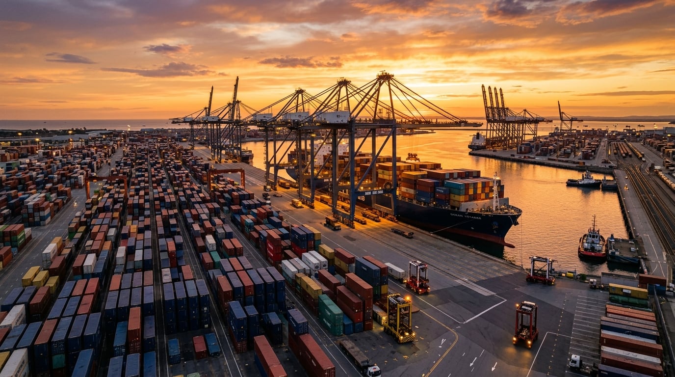 cargo containers at port awaiting IEEPA tariff refund review