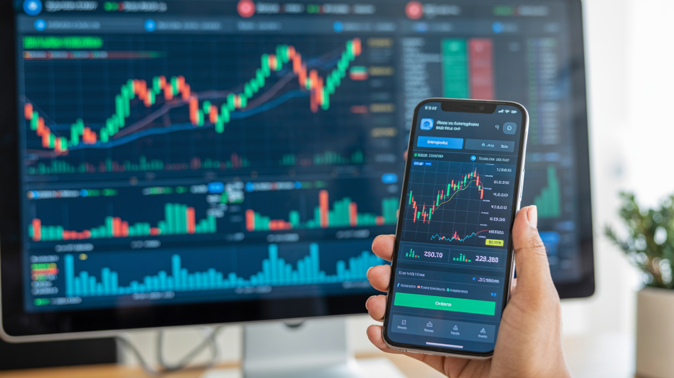 Plataforma de trading IQ Option com gráficos financeiros e análise de mercado