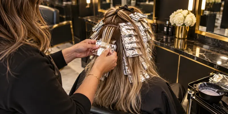 Mechas e luzes com papel-alumínio sendo aplicadas em salão de Sorocaba