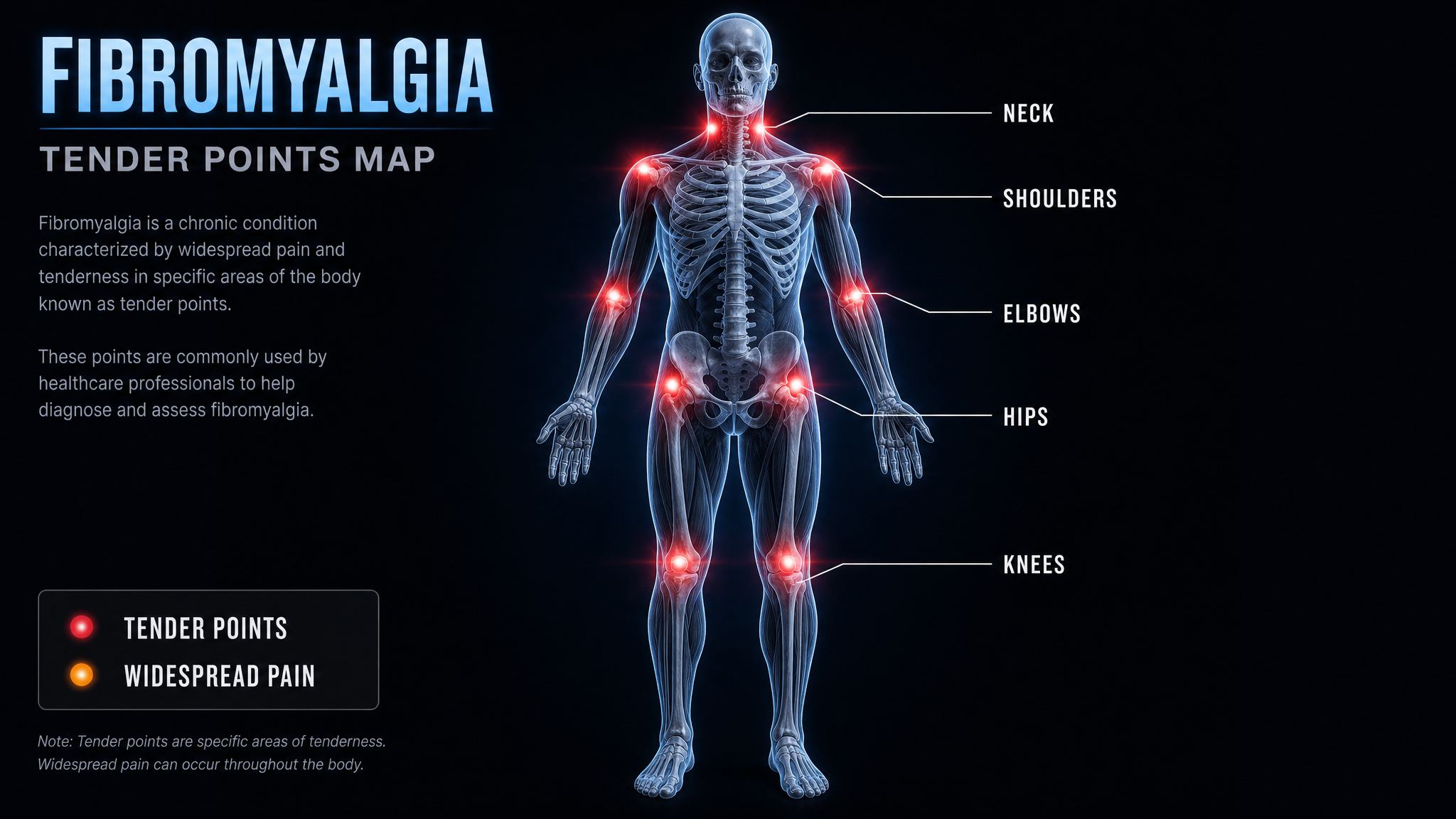 Full body tender points map diagram for fibromyalgia