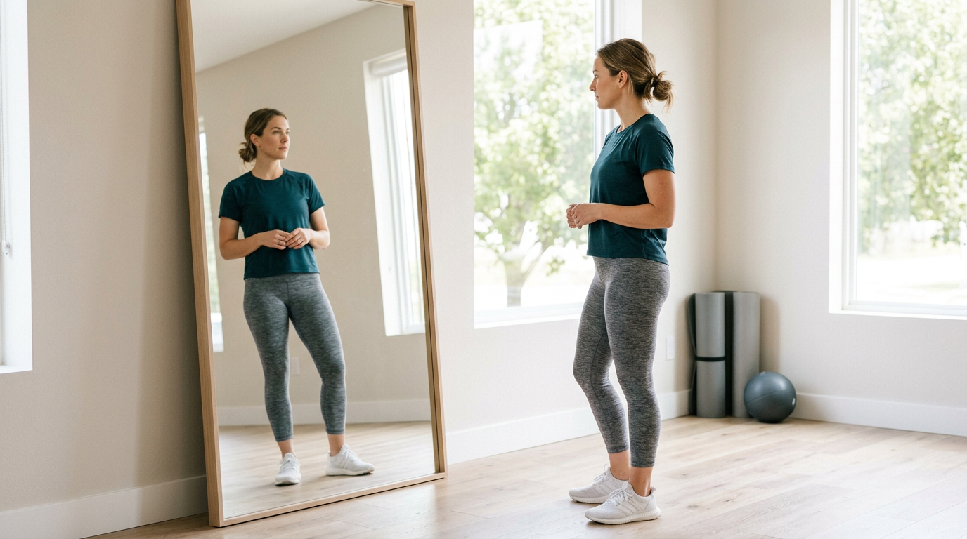 Weight-loss progress in the mirror