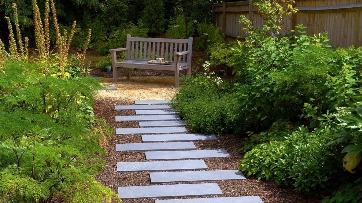 Garden path with stone slabs