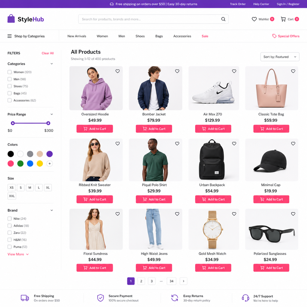 eCommerce page design sample